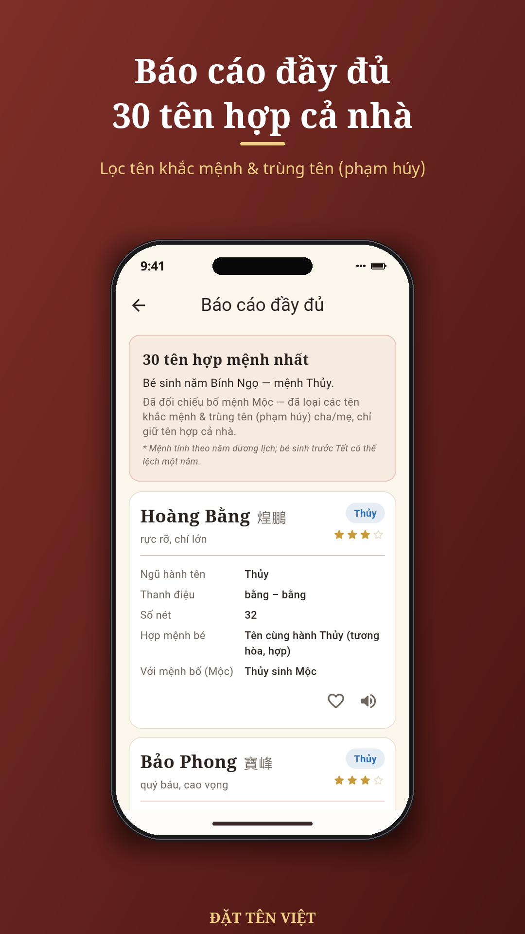 Báo cáo đầy đủ tên hợp mệnh cả nhà