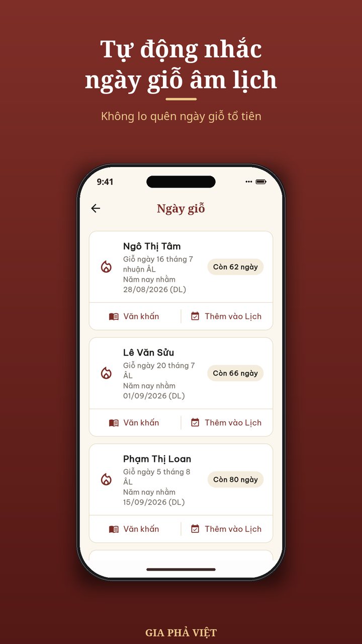 Nhắc ngày giỗ theo âm lịch