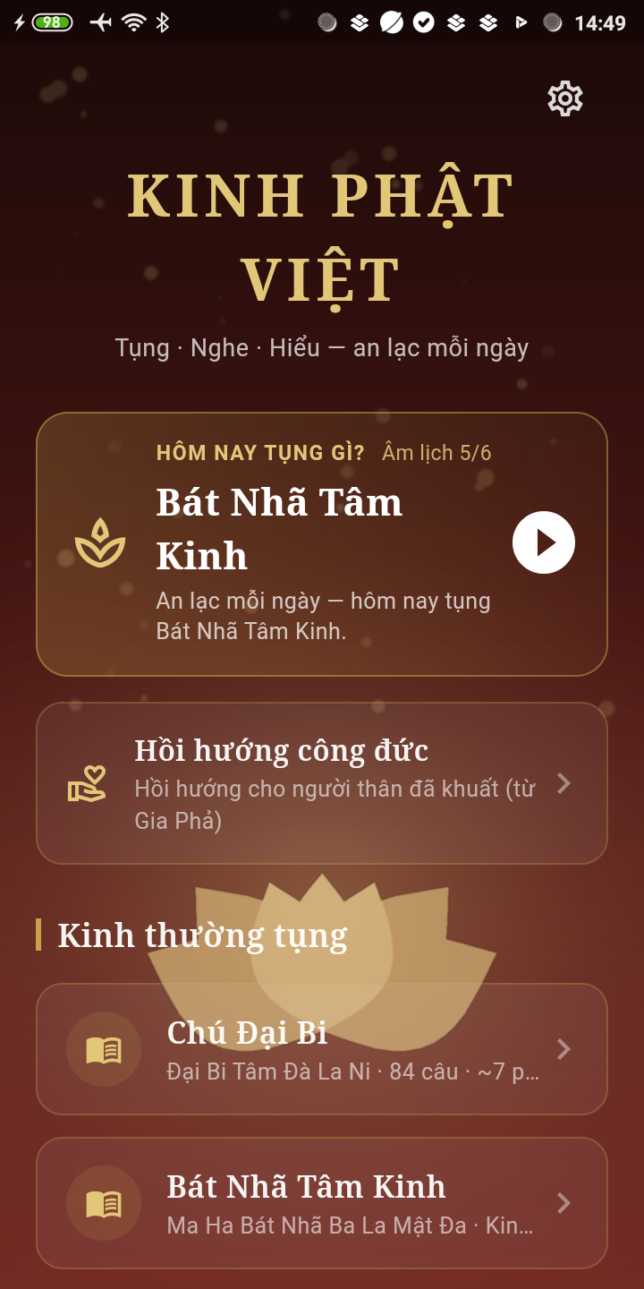 Trang chủ — hôm nay tụng gì, Kinh Phật Việt