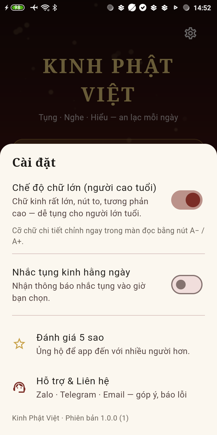 Cài đặt — nhắc tụng kinh hằng ngày