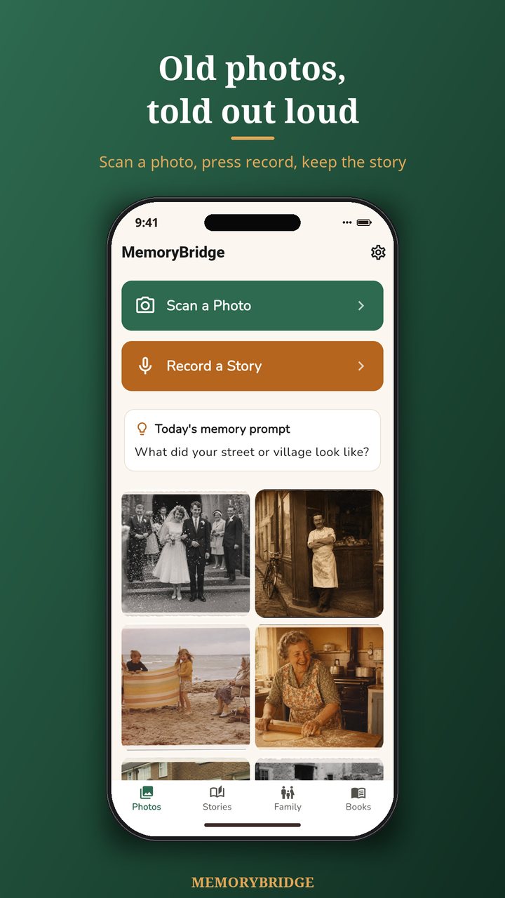 Photo album of family memories in MemoryBridge