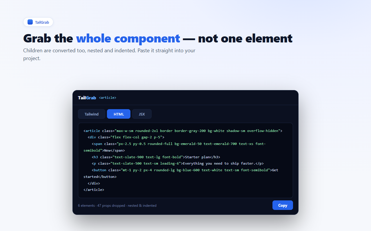 Whole component copied as nested HTML